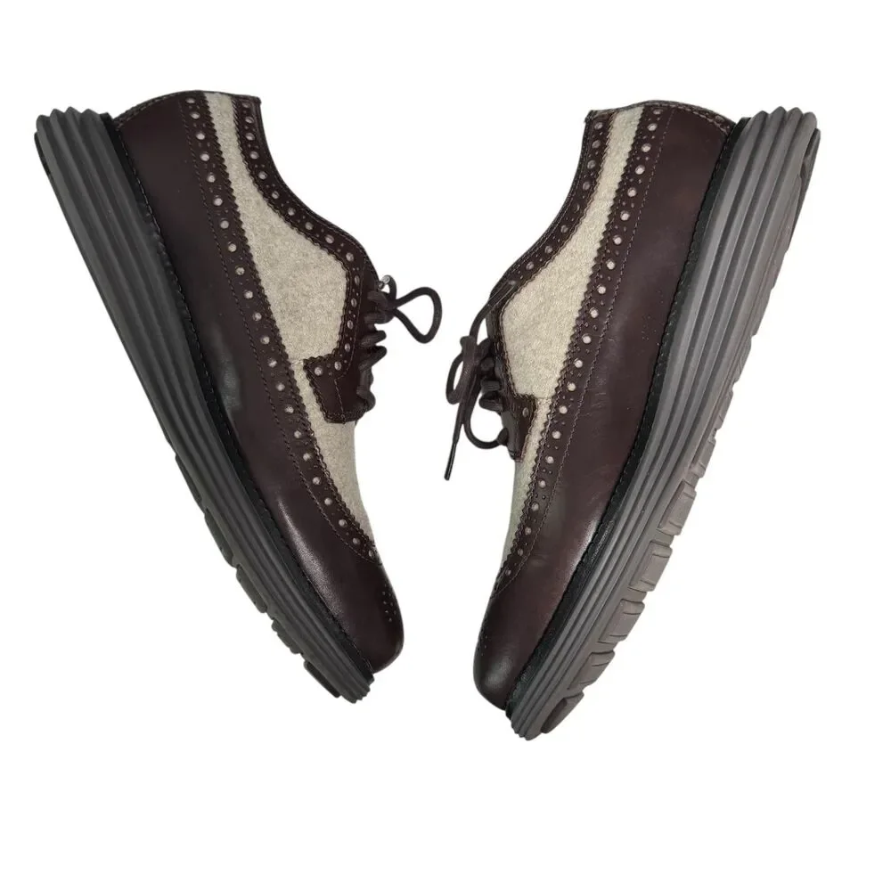 Cole Haan OriginalGrand Longwing Oxfords Mens 7.5M Brown Earth Taupe Wool C36512